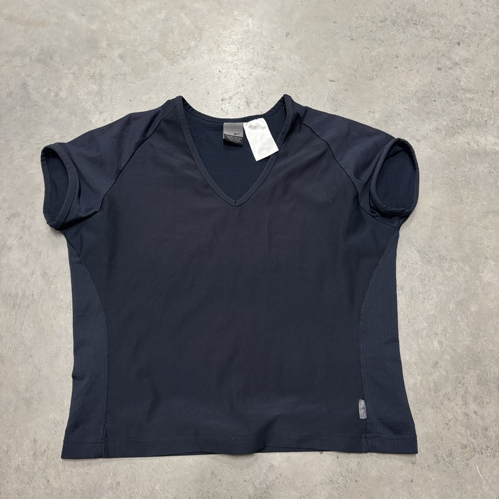 Nike Dri-Fit Women's Short Sleeve Athletic Top Y2K  V-neck‎ Size XL  Blue/Black